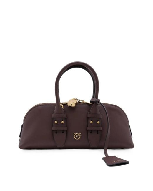 Pinko Brown Small Escape Leather Shoulder Bag