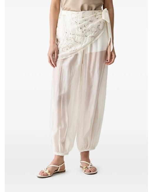 Haveone Natural Sequin-Embellished Wrap-Style Trousers
