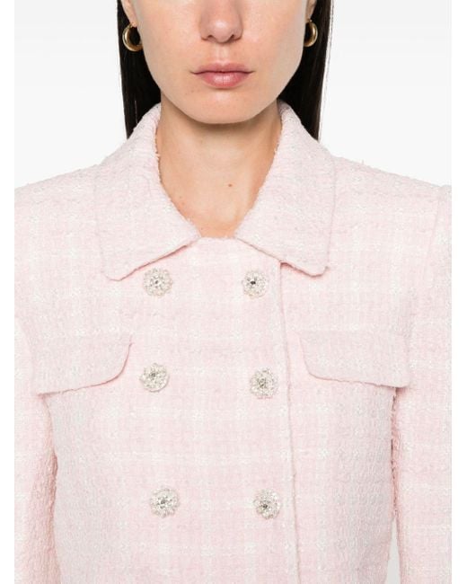 Veste en tweed à coupe crop Self-Portrait en coloris Pink