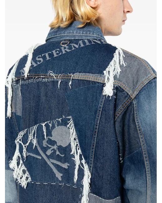 MASTERMIND WORLD Blue Patchwork Jacquarded Denim Jacket for men