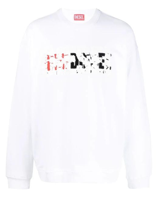 DIESEL White Logo-Print Cotton Sweatshirt for men