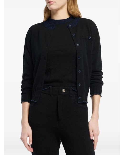 Barrie Black Ribbed Detailing Cardigan
