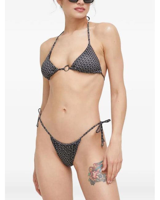 Trussardi Natural Monogram-Print Side-Tie Bikini Bottoms