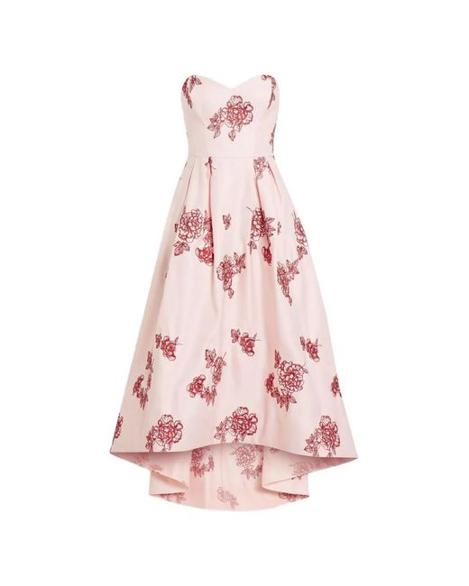 Marchesa Pink Strapless Embroidered Maxi Dress