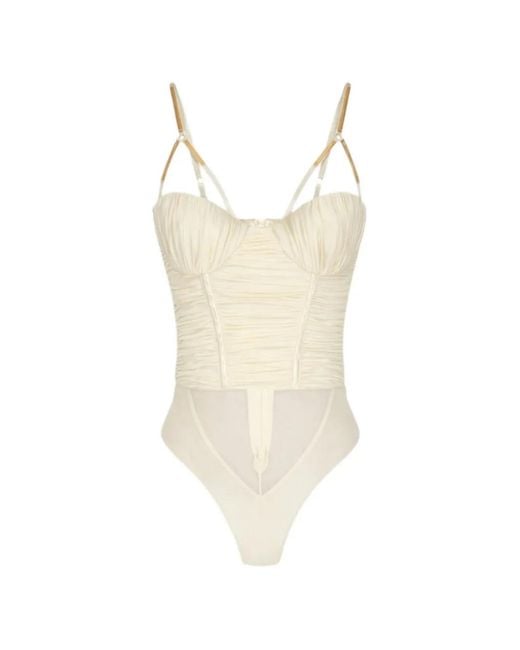 Elisabetta Franchi White Draped-Tone-Plaque Bodysuit