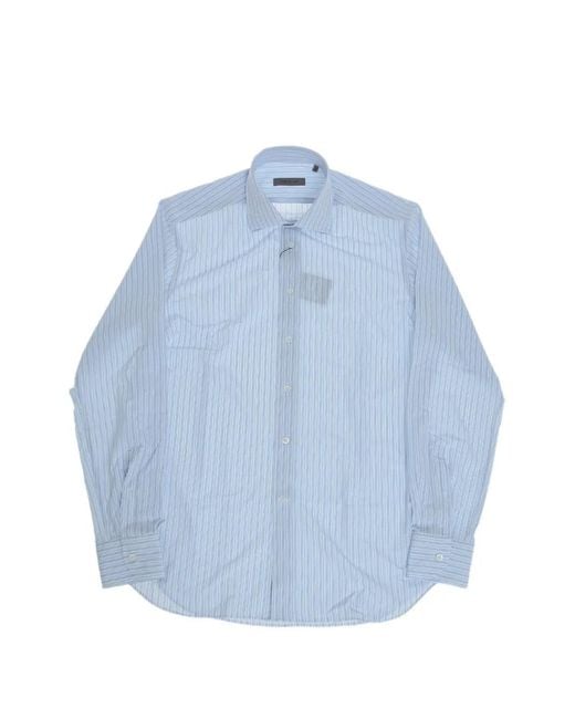 Corneliani Blue Striped French-Collar Shirt for men