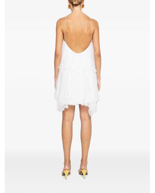 Nissa White Lace Applique Silk Dress
