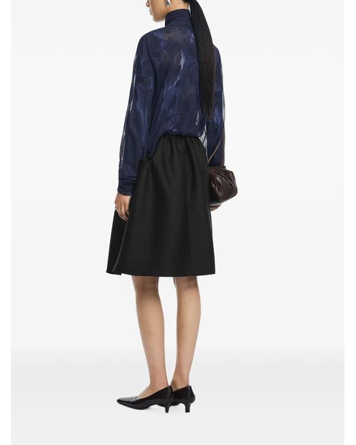 JNBY Black Shirred A-Line Midi Skirt