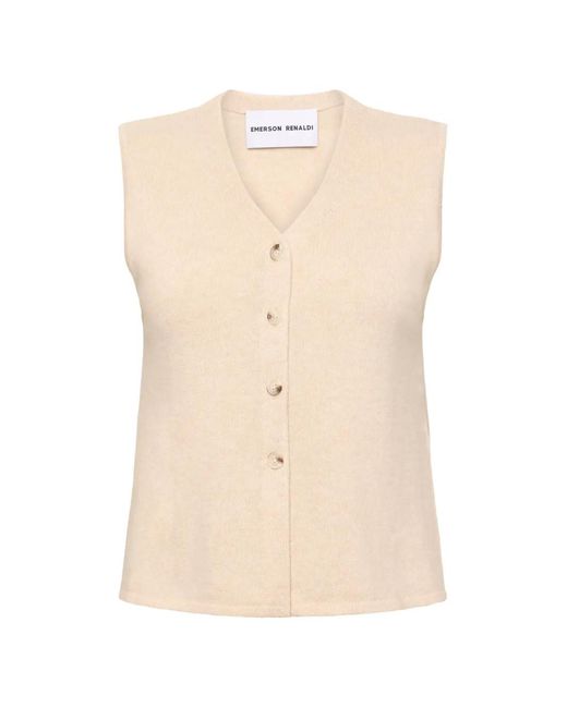 EMERSON RENALDI Natural Button-Up V-Neck Vest