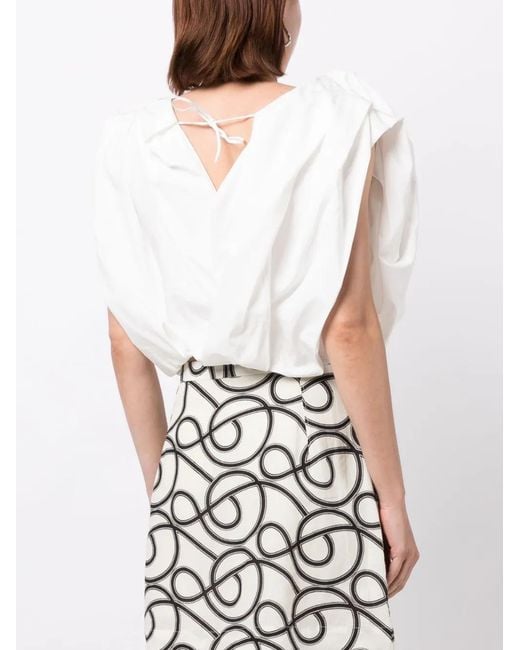 JNBY White Ruffled Cotton Cropped Top
