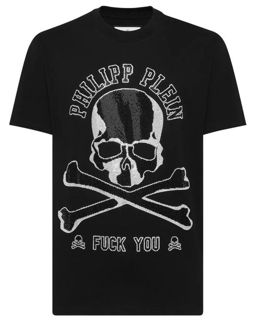 Philipp Plein Black T-Shirt Round Neck Ss Skull & Bones for men