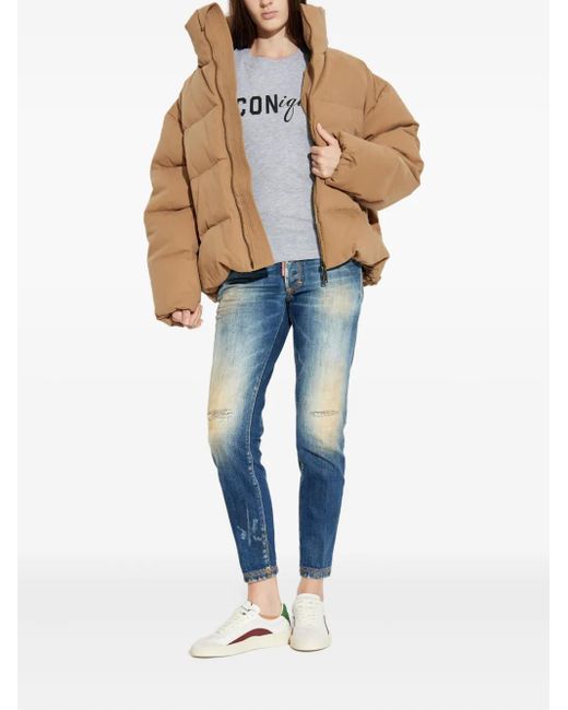 DSquared² Natural Deer-Print Quilted Jacket
