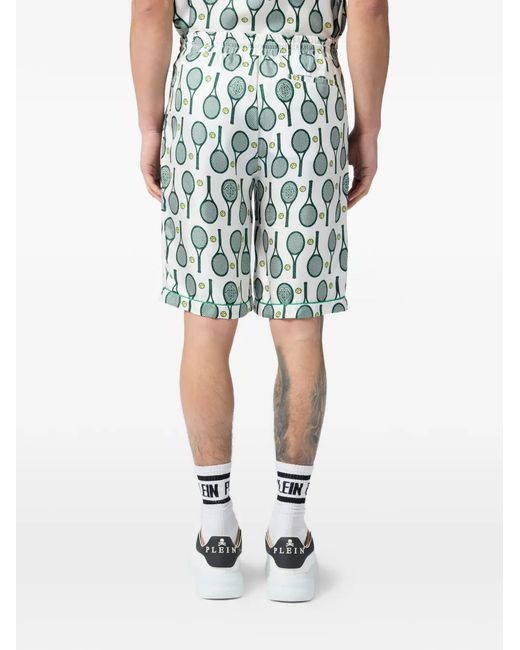 Philipp Plein Green Silk Drawstring Shorts Tennis for men
