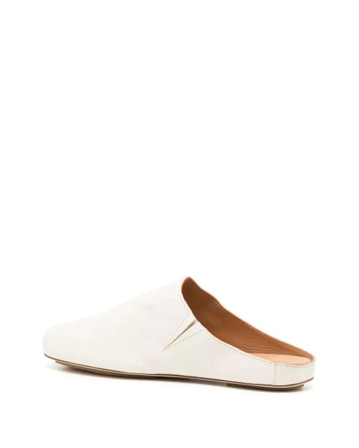 Uma Wang White Square-Toe Leather Slippers