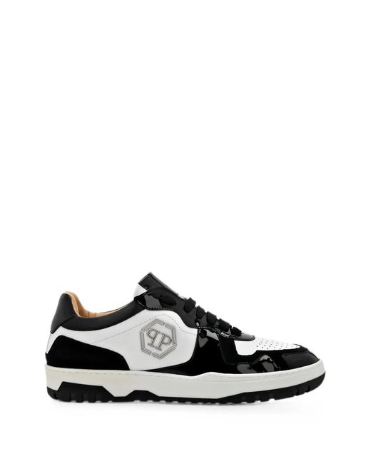 Philipp Plein White Hexagon Logo-Plaque Panelled Sneakers for men