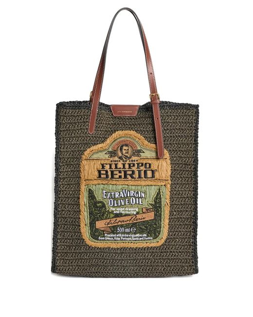 Anya Hindmarch Black Oil Woven Raffia North/South Tote