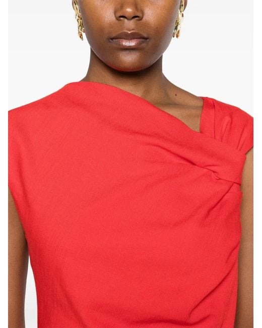 MSGM Red Asymmetric Midi Dress