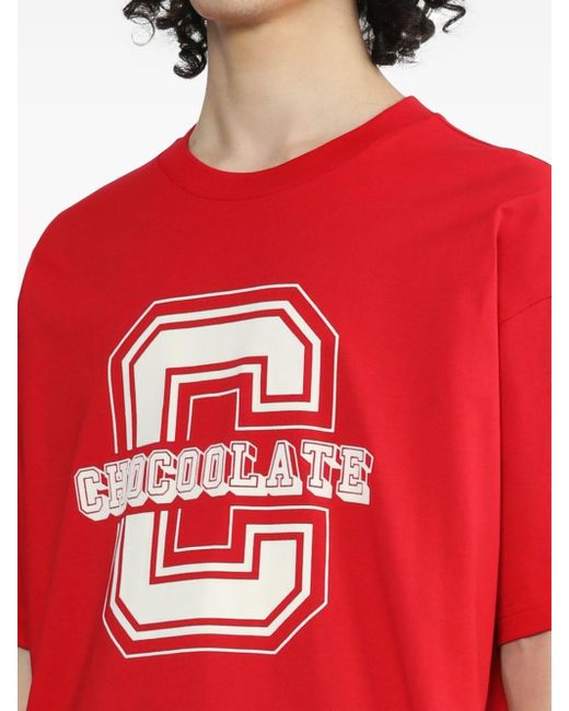 Chocoolate Red Logo-print Cotton T-shirt for men