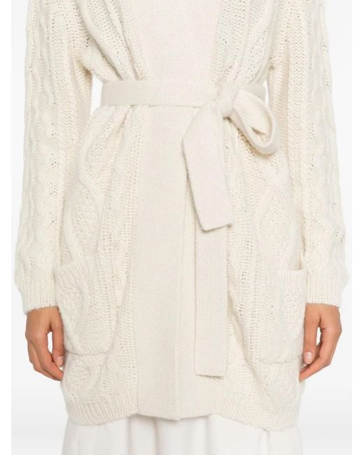 Gran Sasso White Cable-Knit Pockets Cardigan