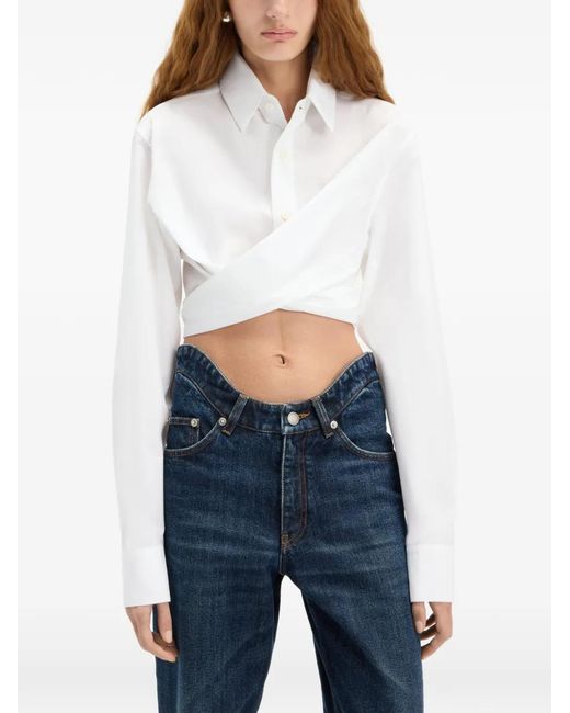 Jean Paul Gaultier White Cotton Cropped Shirt With Logo Embroidery On The Back