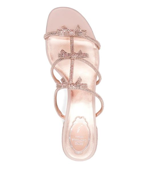 Rene Caovilla Pink 40Mm Crystal-Embellished Ribbon-Detail Sandals