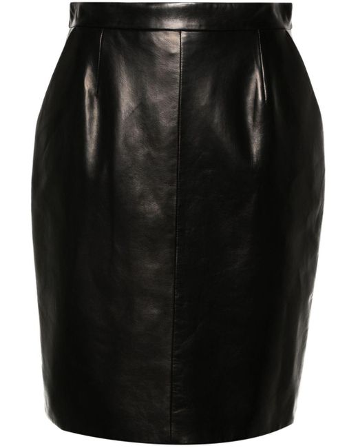 Saint Laurent Black Mid-rise Midi Leather Skirt