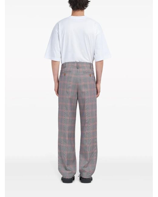 Marni Gray Checked Virgin Wool-Blend Trousers for men