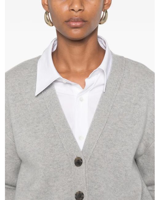 Lisa Yang Gray Amery V-Neck Button-Up Cardigan