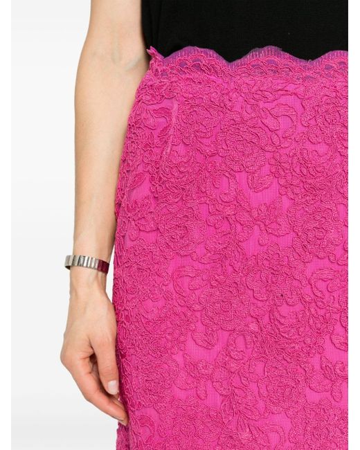 Ermanno Scervino Pink Corded-lace Midi Skirt