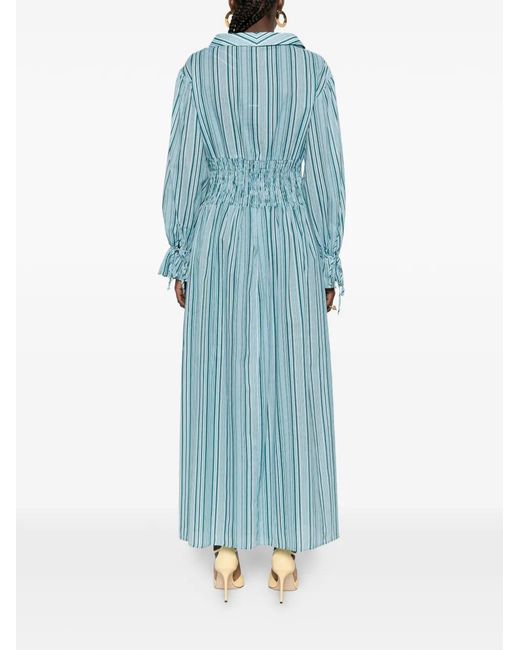 Pinko Blue Robe Longue Volantée À Rayures