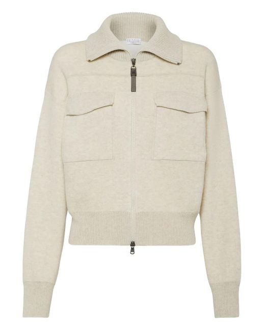 Brunello Cucinelli Natural Double-Knit Cardigan