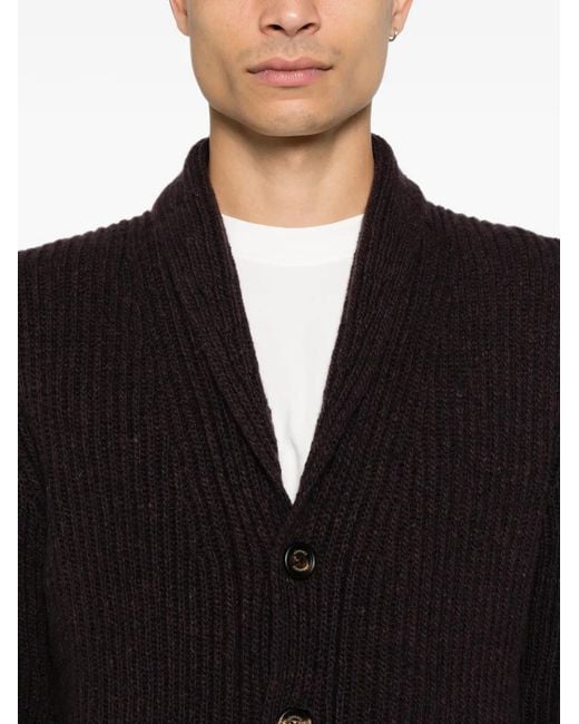 Eleventy Black Ribbed-Knit Shawl-Collar Cardigan for men