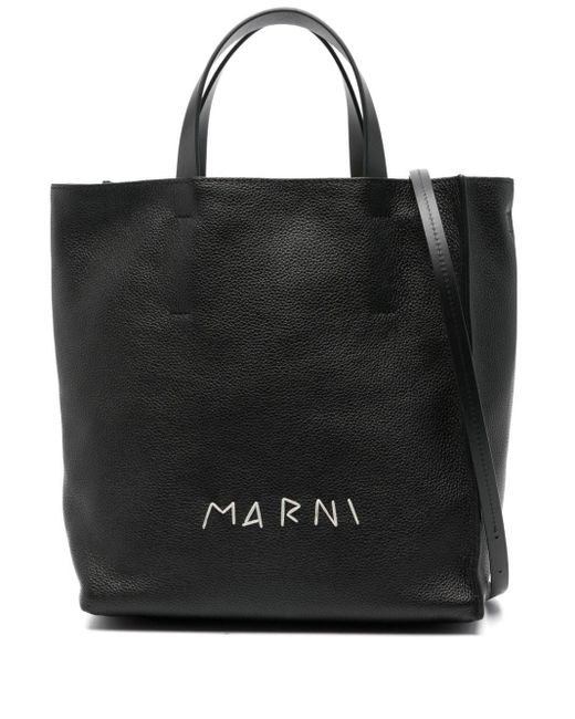 Bolso shopper con logo bordado Marni de color Black