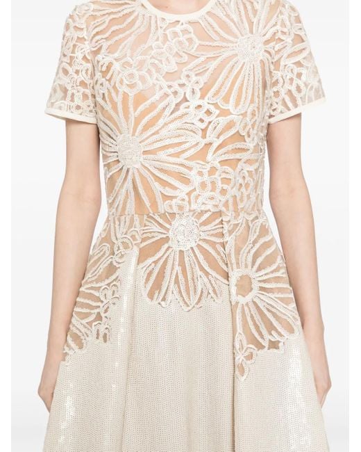Vestido midi bordado Elie Saab de color Natural