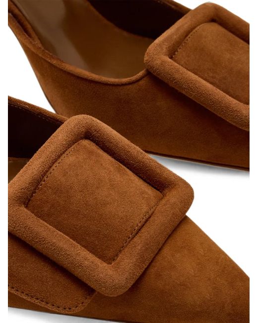 Manolo Blahnik Brown Maysale Buckle-Detail Suede Mules