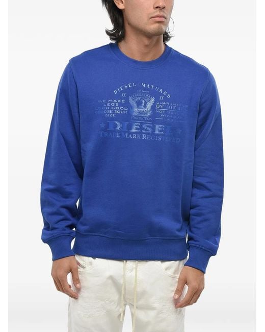 DIESEL Blue Logo-Print Crew-Neck Sweatshirt for men