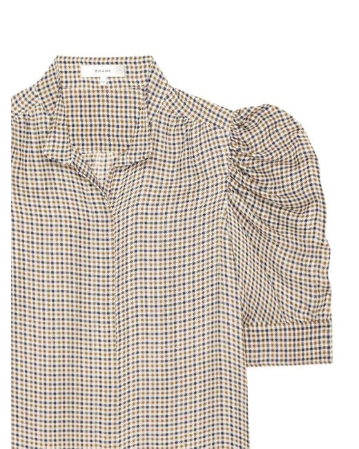 FRAME White Houndstooth Puff-Sleeve Top
