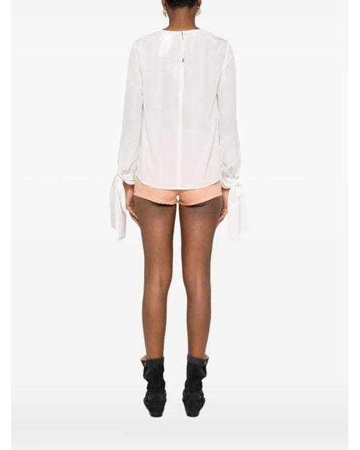 Max Mara White Tied-Cuff Blouse