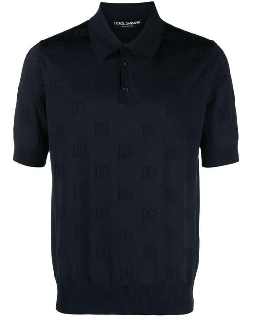 Dolce & Gabbana Poloshirt aus Seide mit Jacquard-Logo in Blue für Herren