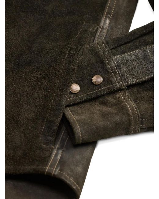 RRL Black Press-Stud Leather Overshirt for men