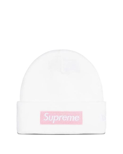 Supreme Pink X New Era Logo Beanie Hat for men