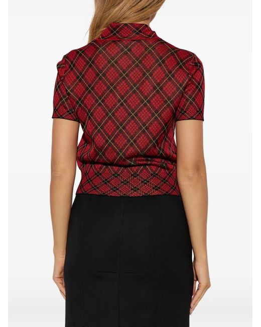 McQueen Red Argyle Button Polo Top