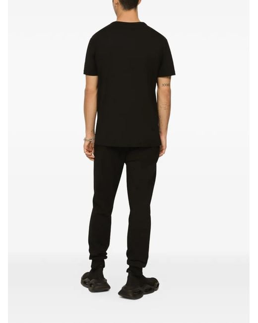 Dolce & Gabbana Black Cotton T-Shirt With Branded Tag for men