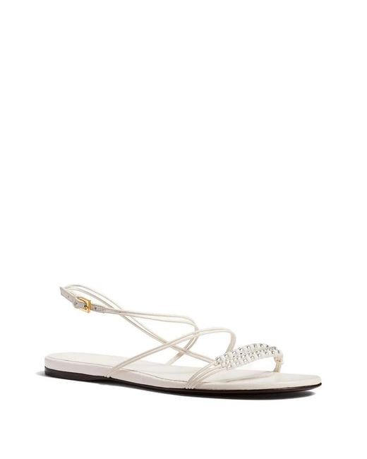 Khaite White Bead-Embellished Loop Flat Sandals