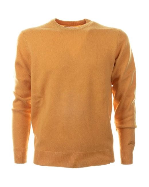 Mc2 Saint Barth Orange Crew-Neck Ribbed-Knit Sweater for men
