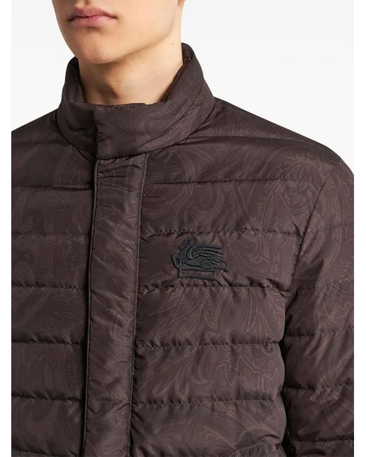 Etro Brown Down Jacket With Paisley Print for men