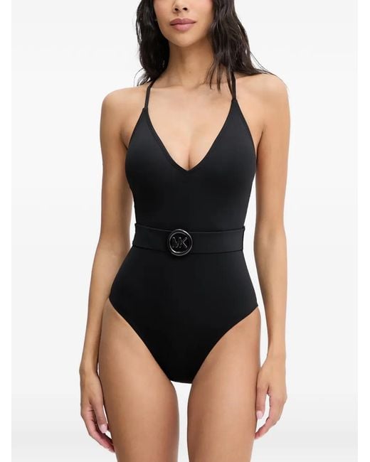 MICHAEL Michael Kors Black Crossback Belted Swimsuit