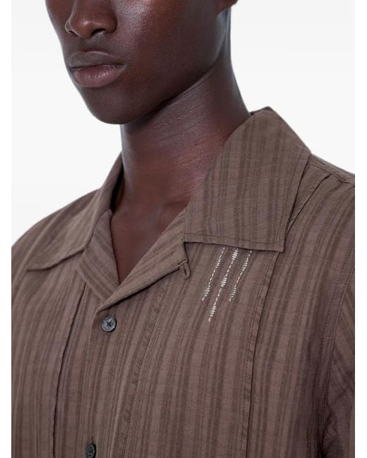 ACHM Brown Striped Short-Sleeve Shirt for men