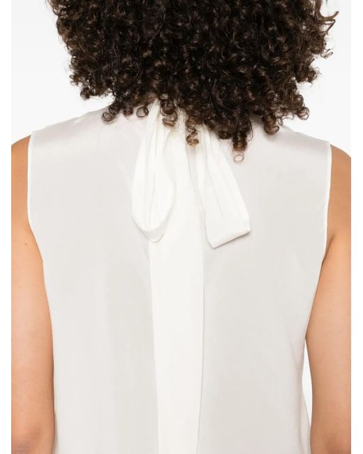 Mazzarelli White Sleeveless Mock-Neck Top