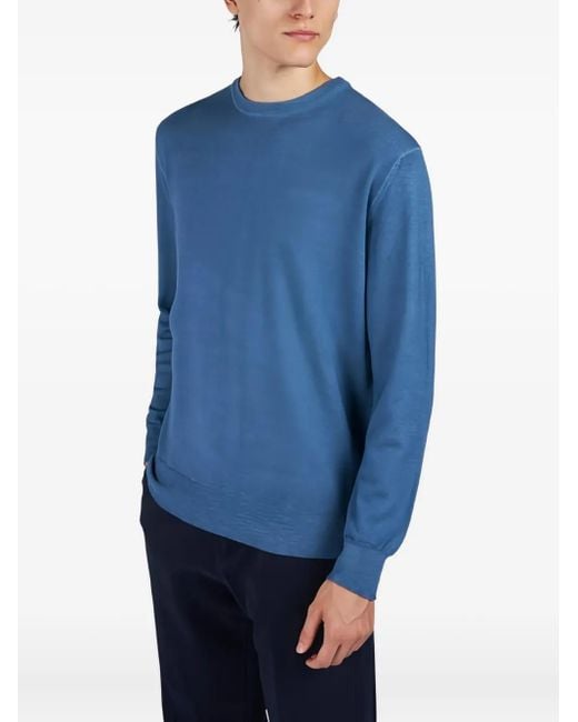 Paul & Shark Blue Fine Ribbed Wool Sweater for men